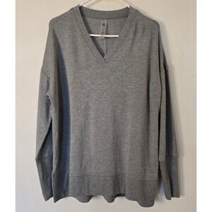 Lou Grey Sweatshirt Pullover Gray Long Sleeve V Neck NWT Womens Extra Small